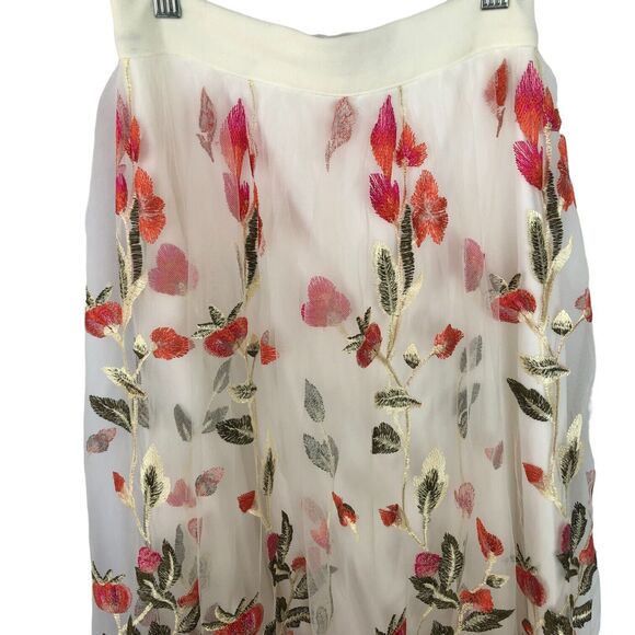 TRIXXI White Floral Embroidered Prom Party Maxi Skirt w Tulle Junior Sz 1 - Picture 6 of 16